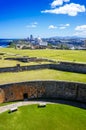 Ruins of San Cristobal Castle and the Skyline of San Juan Royalty Free Stock Photo