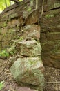 Ruins of sandstone walls of historic mill in Manchester, Connecticut.