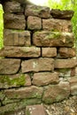 Ruins of sandstone walls of historic mill in Manchester, Connecticut.