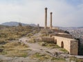 Ruins of Sanliurfa Castle with two columns of Korinth heads over the castle