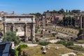 Ruins of Septimius Severus Arch and Roman Forum in city of Rome, Italy Royalty Free Stock Photo