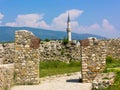 Ruins at Skopje Fortress Kale with minaret in the background