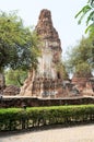 The ruins of the small prang at the Mahathat Wat temple in Ayutthaya. Thailand