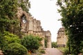 Ruins of St Mary Abbey in York, Great Britain in a cloudy summer day in August 2020