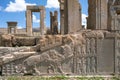 Ruins, statues and murals of ancient persian city of Persepolis in Iran. Most famous remnants of the ancient Persian Royalty Free Stock Photo