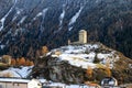 Ruins Steinsberg from the ancient Medieval Castle Steinsberg over Village Ardez