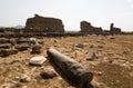 The ruins of the stone buildings of the ancient city of Aspendos