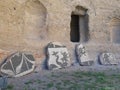 Ruins stone sculpture historical roman baths of caracalla in rome Italy