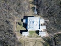 The ruins of the summer palace in the estate of Sergievka, a suburb of St. Petersburg, Petrodvorets district, aerial dron view