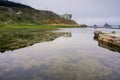 Ruins of the Sutro baths on a cloudy day; the Cliff house in the background, Lands End, San Francisco, California Royalty Free Stock Photo