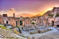 The Ruins of Taormina Theater at Sunset.