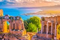 The Ruins of Taormina Theater at Sunset.