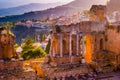 The Ruins of Taormina Theater at Sunset.