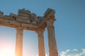 The ruins of the Temple of Apollo in ancient sity of Side in Turkey against the blue sky Royalty Free Stock Photo