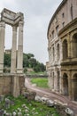 Ruins of the temple of Apollo Sosiano and Bellona and Marcello Theater from the Portico d`Ottavia