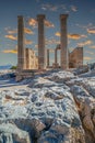 Ruins of Temple of Athena Lindia, on Acropolis of Lindos, Lindos, Rhodes island, Greece Royalty Free Stock Photo