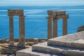 Ruins of Temple of Athena Lindia, on Acropolis of Lindos, Lindos, Rhodes island, Greece Royalty Free Stock Photo