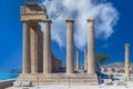 Ruins of Temple of Athena Lindia, on Acropolis of Lindos, Lindos, Rhodes island, Greece Royalty Free Stock Photo