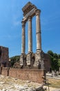 Ruins of Temple of Dioscuri at Roman Forum in city of Rome Royalty Free Stock Photo