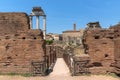 Ruins of Temple of Dioscuri at Roman Forum in city of Rome