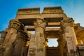 Ruins of the Temple of Kom Ombo in the Nile river at sunset, Egypt at dawn Royalty Free Stock Photo