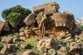 The ruins of the Temple of Olympian Zeus in the Valley of the Temples, in Acragas, an ancient Greek city in Sicily, Italy. Royalty Free Stock Photo