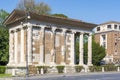 The ruins of the Temple of Portunus on Piazza della Bocca della Verita street in Rome, Italy