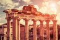 Ruins of temple of Saturn at the Roman Forum in Rome Royalty Free Stock Photo