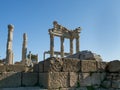 Ruins of the temple of Trojan in the ancient city of Pergamum, Izmir, Turkey Royalty Free Stock Photo