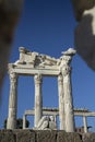 Ruins of the Temple of Trajan the ancient site of Pergamum-Pergamon. Izmir, Turkey. Ancient city column ruins.