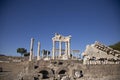 Ruins of the Temple of Trajan the ancient site of Pergamum-Pergamon. Izmir, Turkey. Ancient city column ruins.