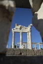 Ruins of the Temple of Trajan the ancient site of Pergamum-Pergamon. Izmir, Turkey. Ancient city column ruins.