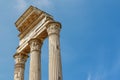 Ruins of the three columns in Forum Romanum. Rome. Horizontally