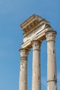 Ruins of the three columns in Forum Romanum. Rome. Italy