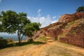 Ruins on top of Sigiriya Lion`s rock palace and fortress.Sri Lanka Royalty Free Stock Photo