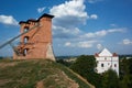 Ruins of Tower and Mindovg Castle on hill, Farnese Church of Transfiguration of the Lord in Novogrudok city, Belarus Royalty Free Stock Photo