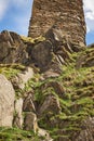 Ruins of a tower in the mountains near Kazbegi, Republic of Georgia, Caucasus