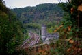 Ruins tracks railway station Station ChÃÂ¢teau Royal d`Ardenne, Houyet, Belgium