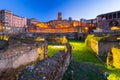 Ruins of the Trajan Forum in Rome at night, Italy