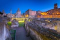 Ruins of the Trajan Forum in Rome at night, Italy