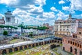 Ruins of Trajan's Forum in Rome, Italy provide magnificient view of vittoriano monument standing nearby....IMAGE Royalty Free Stock Photo