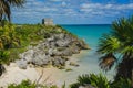 Ruins of Tulum, Mexico, overlooking the Caribbean Sea in Quitana Roo Royalty Free Stock Photo