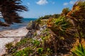 Ruins of Tulum, Mexico overlooking the Caribbean Sea in the Riviera Maya Aerial View. Tulum beach Quintana Roo Mexico - drone shot Royalty Free Stock Photo