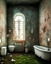 Ruins, urbex, mystery and nature, bathroom and spirits