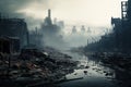 Ruins of a very heavily polluted industrial factory, place was known as one of the most polluted towns in Europe, AI Generated