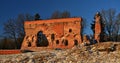 Ruins of the Viljandi Order Castle in sunny winter day, some snow in foreground