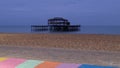 The ruins of West Pier, Brighton, Sussex, UK, photographed at dusk on a cold winter`s day. Royalty Free Stock Photo