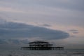 The ruins of West Pier, Brighton, Sussex, UK, photographed at dusk on a cold winter`s day. Royalty Free Stock Photo