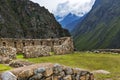The ruins of Willkaraqay and the surrounding mountains in the Sacred Valley area, along the Inca Trail do Machu Picchu in Peru Royalty Free Stock Photo