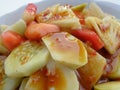 Lotis buah or rujak sweat, sour, spicy and fresh. fruit with hot chili paste. indonesian traditional fruit salad